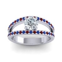 Lab Diamond Ring In 18k White Gold With Blue Sapphire And Garnet Damza Round Modern Ring