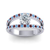 Lab Diamond Ring In Palladium With Garnet And Swiss Blue Topaz Damza Round Modern Ring