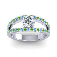Lab Diamond Ring In Palladium With Swiss Blue Topaz And Peridot Damza Round Modern Ring