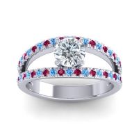 Lab Diamond Ring In Palladium With Swiss Blue Topaz And Ruby Damza Round Modern Ring