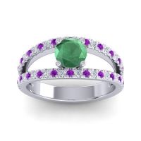 Emerald Engagement Ring In Palladium With Amethyst And Diamond - Damza Round Modern Ring