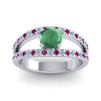 Emerald Ring In Palladium With Aquamarine And Ruby Damza Round Modern Ring