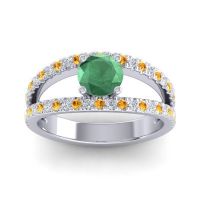 Emerald Engagement Ring In Palladium With Citrine And Diamond - Damza Round Modern Ring