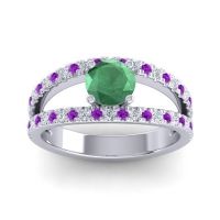 Emerald Ring In Palladium With Diamond And Amethyst Damza Round Modern Ring