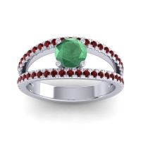 Emerald Ring In Palladium With Garnet Damza Round Modern Ring