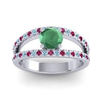 Emerald Ring In Palladium With Ruby And Aquamarine Damza Round Modern Ring