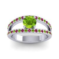Peridot Ring In 14k White Gold With Ruby Damza Round Modern Ring