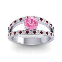 Pink Tourmaline Ring In 14k White Gold With Lab Diamond And Garnet Damza Round Modern Ring