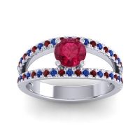 Ruby Ring In Palladium With Blue Sapphire And Garnet Damza Round Modern Ring