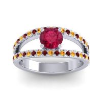 Ruby Ring In Palladium With Citrine And Garnet Damza Round Modern Ring