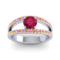 Ruby Ring In Palladium With Pink Tourmaline And Citrine Damza Round Modern Ring