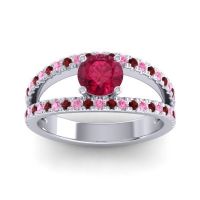 Ruby Ring In Palladium With Pink Tourmaline And Garnet Damza Round Modern Ring