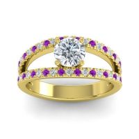 Lab Diamond Ring In 14k Yellow Gold With Diamond And Amethyst Damza Round Modern Ring