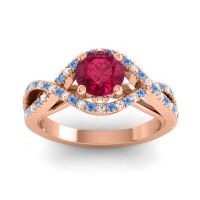 Ruby Ring In 18K Rose Gold With Lab Diamond And Swiss Blue Topaz Keza-6 Round Modern Ring