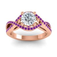 Diamond Ring In 18K Rose Gold With Amethyst Keza-7 Round Modern Ring