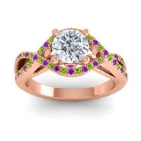 Diamond Ring In 18K Rose Gold With Amethyst And Peridot Keza-7 Round Modern Ring