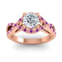 Diamond Ring In 18K Rose Gold With Amethyst And Pink Tourmaline Keza-7 Round Modern Ring
