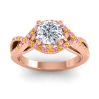 Diamond Ring In 18K Rose Gold With Citrine And Pink Tourmaline Keza-7 Round Modern Ring