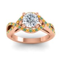 Diamond Ring In 14K Rose Gold With Emerald And Citrine Keza-7 Round Modern Ring