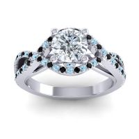Diamond Ring In 14k White Gold With Aquamarine And Black Onyx Keza-7 Round Modern Ring