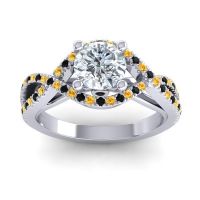 Diamond Ring In Palladium With Black Onyx And Citrine Keza-7 Round Modern Ring