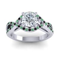 Diamond Ring In Palladium With Black Onyx And Emerald Keza-7 Round Modern Ring