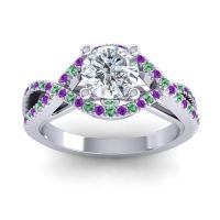 Diamond Ring In Palladium With Emerald And Amethyst Keza-7 Round Modern Ring