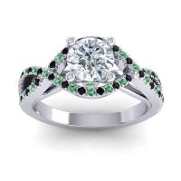 Diamond Ring In Palladium With Emerald And Black Onyx Keza-7 Round Modern Ring