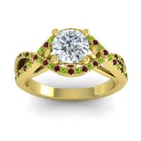 Diamond Ring In 14k Yellow Gold With Garnet And Peridot Keza-7 Round Modern Ring