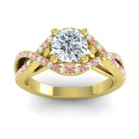 Diamond Engagement Ring In 14k Yellow Gold With Pink Tourmaline - Keza-7 Round Modern Ring