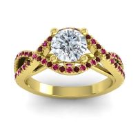 Diamond Ring In 14k Yellow Gold With Ruby And Garnet Keza-7 Round Modern Ring
