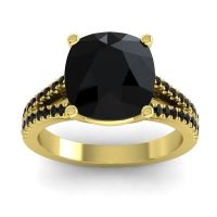 Black Onyx Ring In 14k Yellow Gold Viratara Cushion Classic Ring