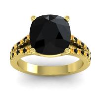 Black Onyx Ring In 14k Yellow Gold With Citrine Viratara Cushion Classic Ring