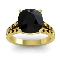 Black Onyx Ring In 14k Yellow Gold With Citrine Viratara Cushion Classic Ring