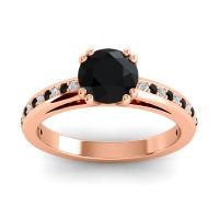 Black Onyx Ring In 14K Rose Gold With Lab Diamond Zarya Round Classic Ring