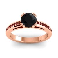 Black Onyx Ring In 14K Rose Gold With Garnet Zarya Round Classic Ring