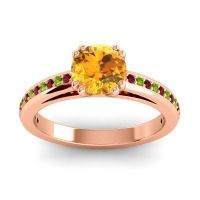 Citrine Ring In 14K Rose Gold With Garnet And Peridot Zarya Round Classic Ring