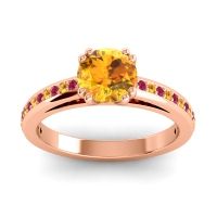 Citrine Ring In 14K Rose Gold With Ruby Zarya Round Classic Ring