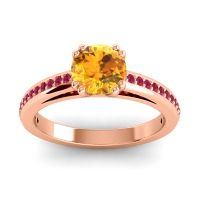 Citrine Ring In 14K Rose Gold With Ruby Zarya Round Classic Ring