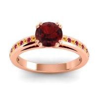 Garnet Ring In 14K Rose Gold With Citrine And Ruby Zarya Round Classic Ring