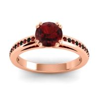 Garnet Ring In 14K Rose Gold With Black Onyx Zarya Round Classic Ring