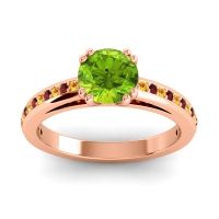 Peridot Ring In 14K Rose Gold With Citrine And Garnet Zarya Round Classic Ring