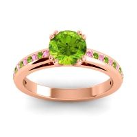 Peridot Ring In 14K Rose Gold With Pink Tourmaline Zarya Round Classic Ring