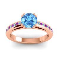 Swiss Blue Topaz Ring In 14K Rose Gold With Aquamarine And Amethyst Zarya Round Classic Ring