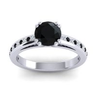 Black Onyx Ring In 14k White Gold With Diamond Zarya Round Classic Ring