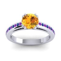 Citrine Ring In 14k White Gold With Amethyst And Blue Sapphire Zarya Round Classic Ring