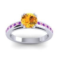 Citrine Ring In 14k White Gold With Amethyst And Pink Tourmaline Zarya Round Classic Ring
