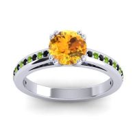Citrine Ring In 14k White Gold With Black Onyx And Peridot Zarya Round Classic Ring