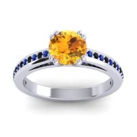 Citrine Ring In 14k White Gold With Blue Sapphire And Black Onyx Zarya Round Classic Ring