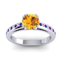 Citrine Ring In 14k White Gold With Blue Sapphire And Pink Tourmaline Zarya Round Classic Ring